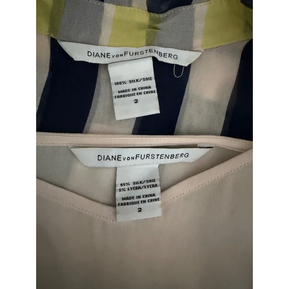 Diane von Furstenberg DVF Silk Striped Wrap Dress Navy Pink Sleeveless Size 2